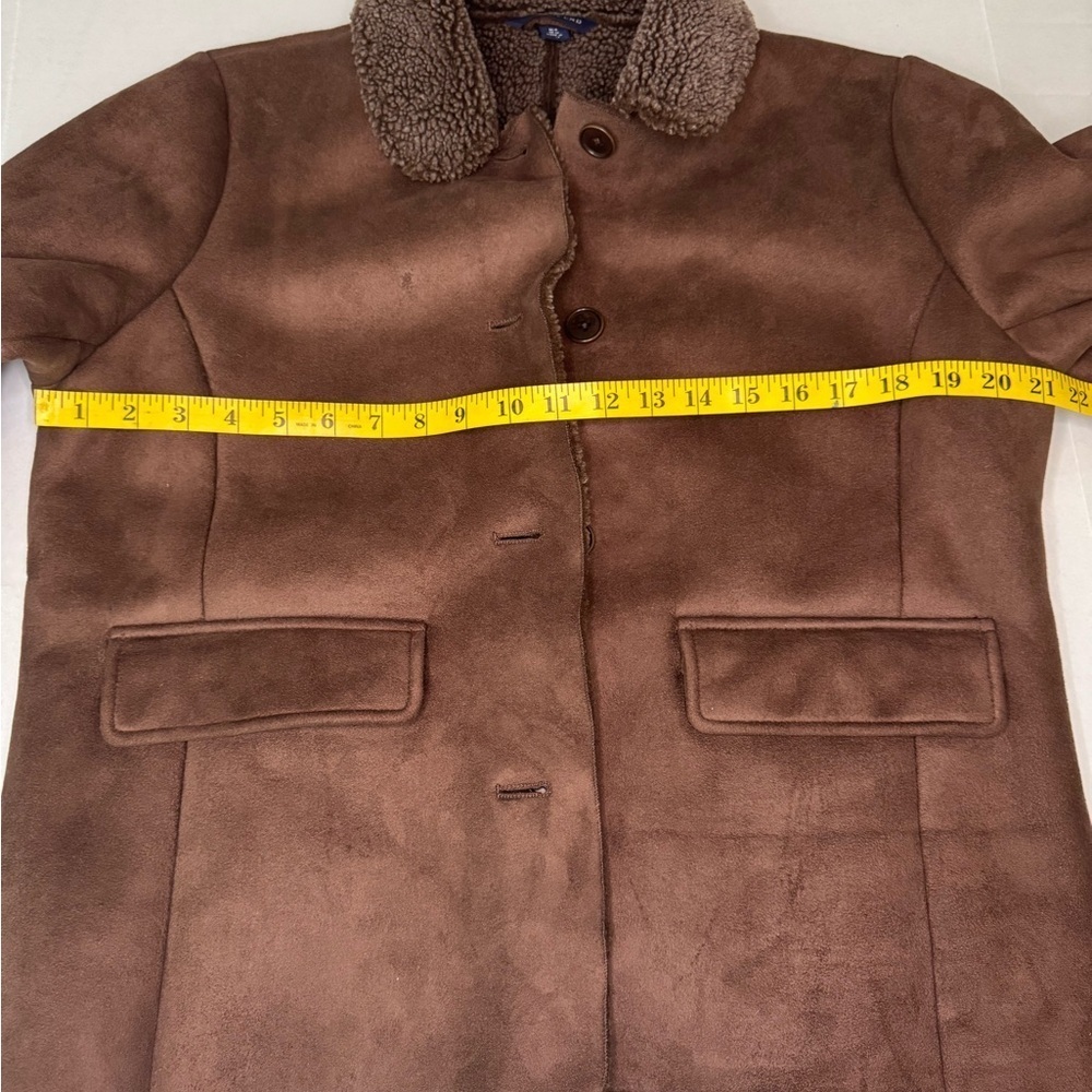 LANDS' END BROWN BUTTON FAUX FUR JACKET SIZE M. - Picture 13 of 16
